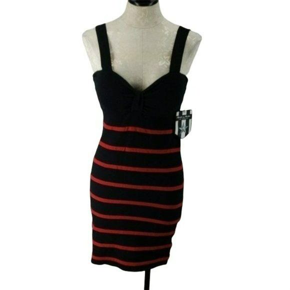 Twelve by Twelve Fitted Dress Bodycon Black Red‎ Striped Sleeveless Size Large - Picture 1 of 7